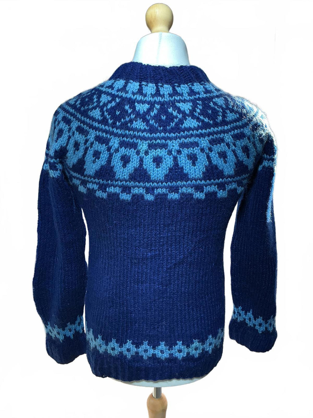 Vintage Blue Wool Knit Sweater with Nordic Pattern