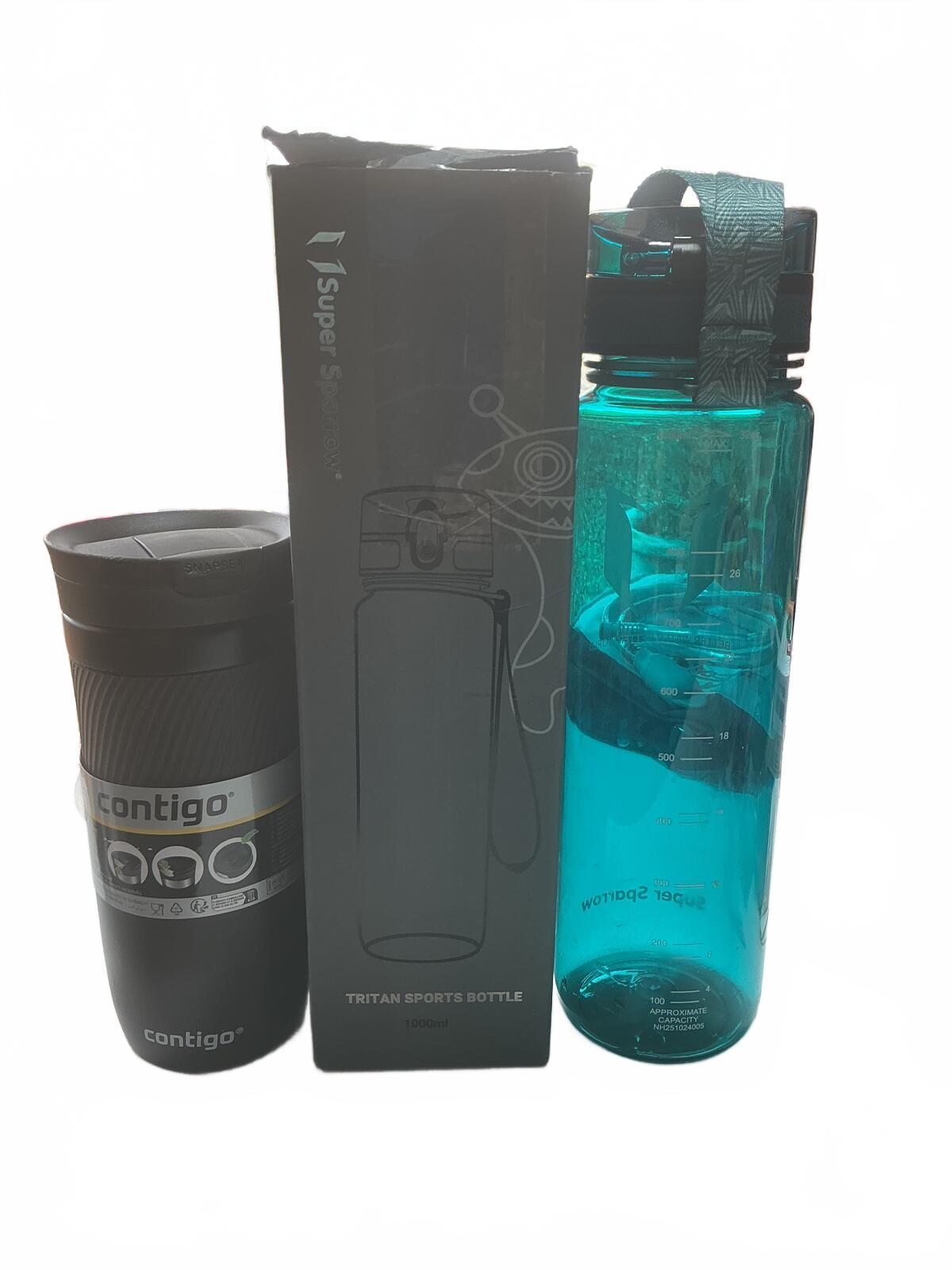 Contigo Byron SnapSeal Travel Mug 470 ml Black with Supersparrow 1L Waterbottle