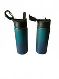 Two Volhoply 540ml Gradient Blue Stainless Steel Water Bottle with Straw