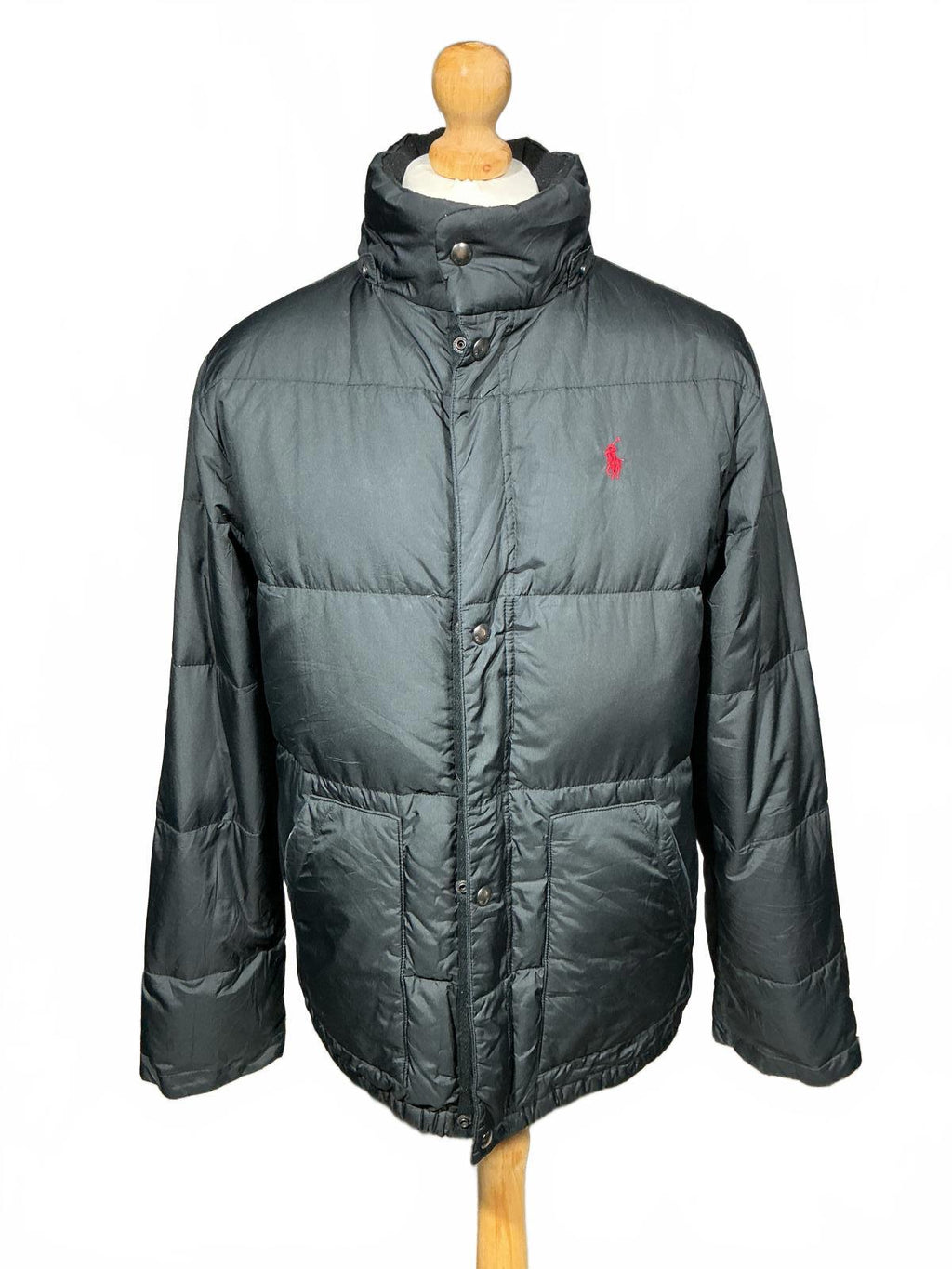 Ralph Lauren Men's Puffer Jacket High Collar Snap Button Black Size M