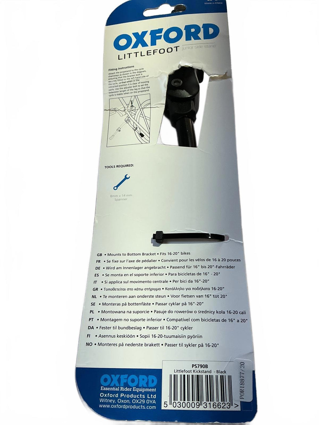 Oxford Littlefoot Kickstand for 16-20 inch Bikes - Black Adjustable