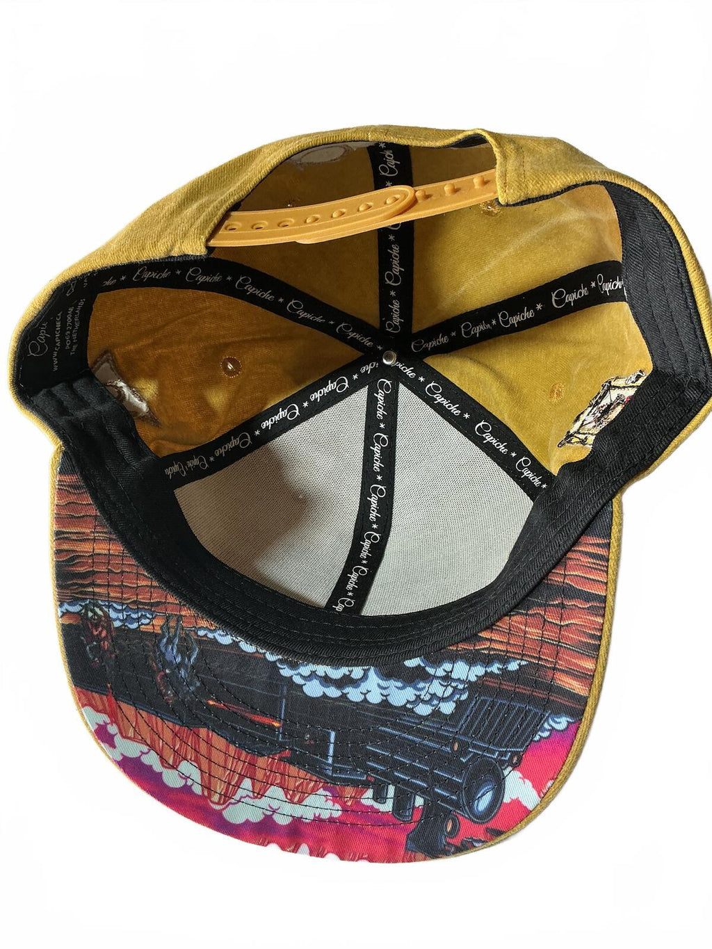 Capiche Yellow Cotton Snapback Hat with Skull and Guns Design Size Adjustable