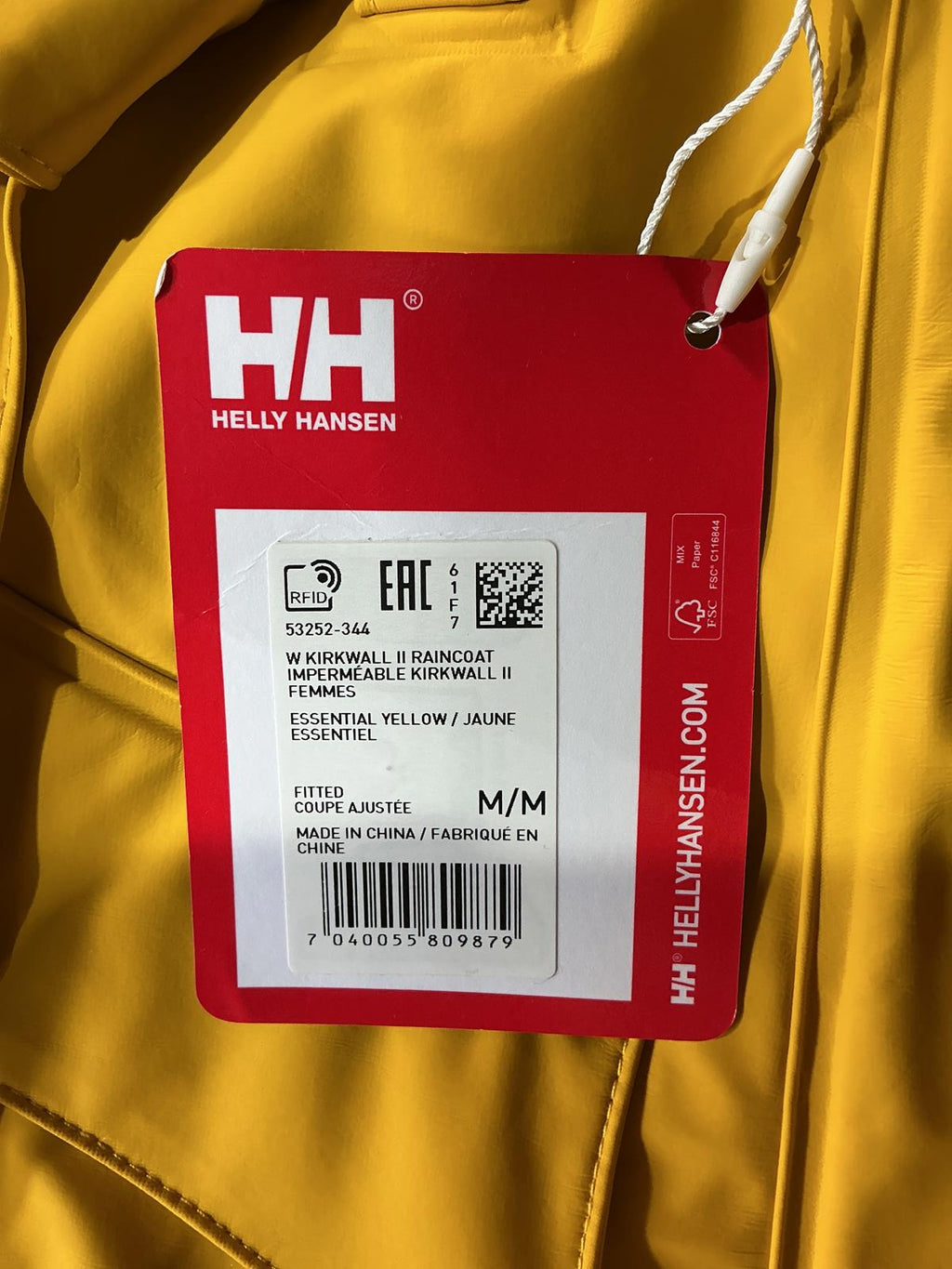 Helly Hansen Mustard Yellow Waterproof Hooded Raincoat Jacket Size Regular M