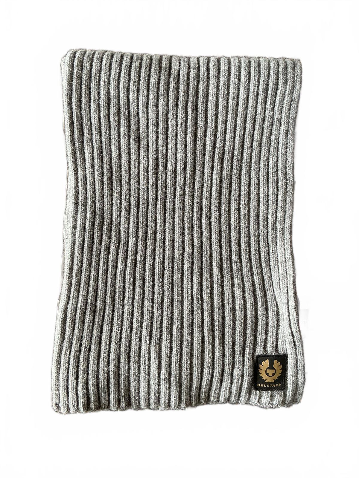 Belstaff Grey Ribbed Wool Scarf 100% Wool Warm Winter Accessory