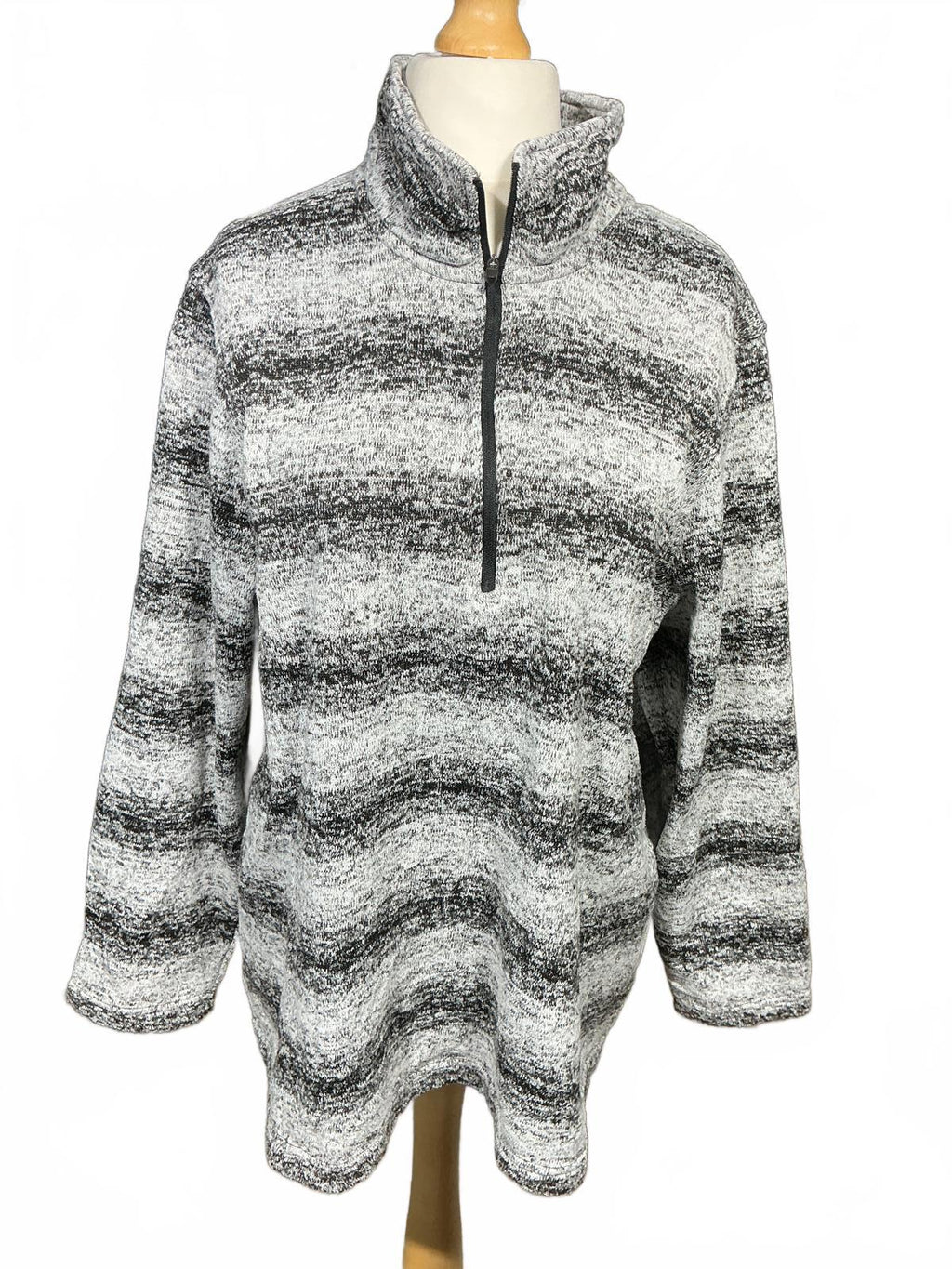 Women's Grey and Black Striped Quarter Zip Pullover