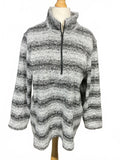 Women's Grey and Black Striped Quarter Zip Pullover