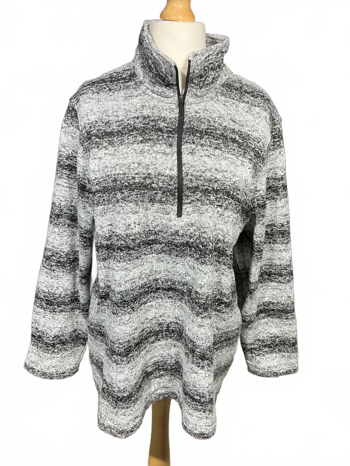 Women's Grey and Black Striped Quarter Zip Pullover