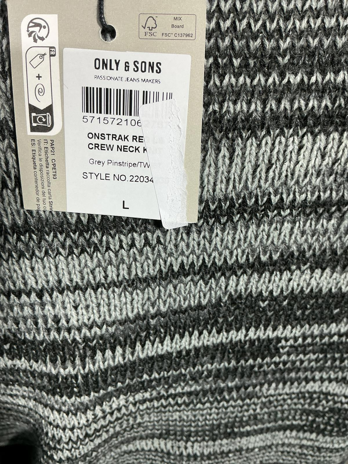 *New* Men's Crew Neck Sweater Grey Black Knit Only and sons