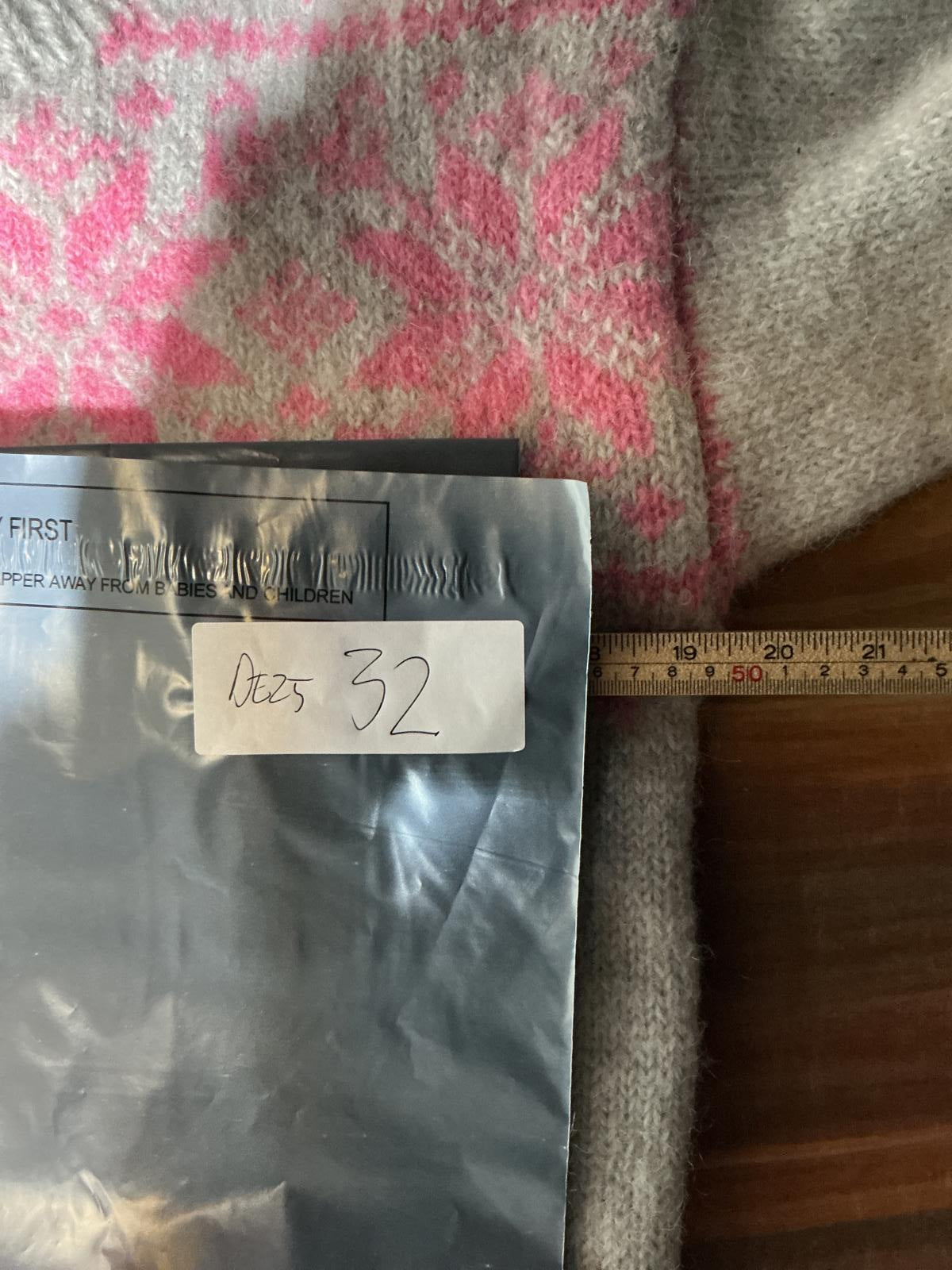 Grey and Pink Patterned Women's Sweater