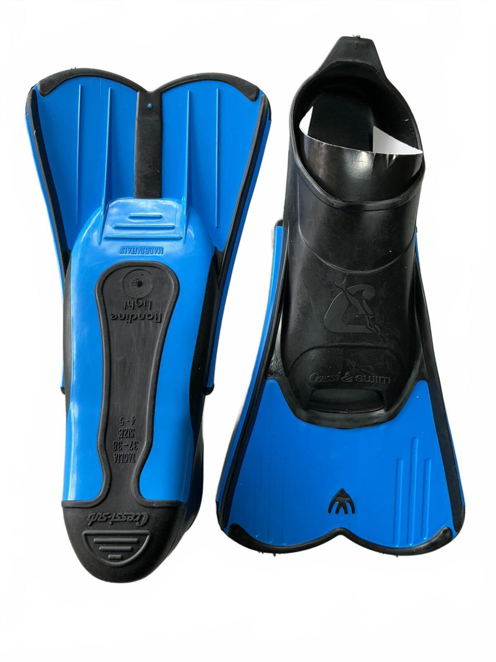 Cressi Light Swimming Fins Size 37-38 4/5Uk Blue Black Training Fins