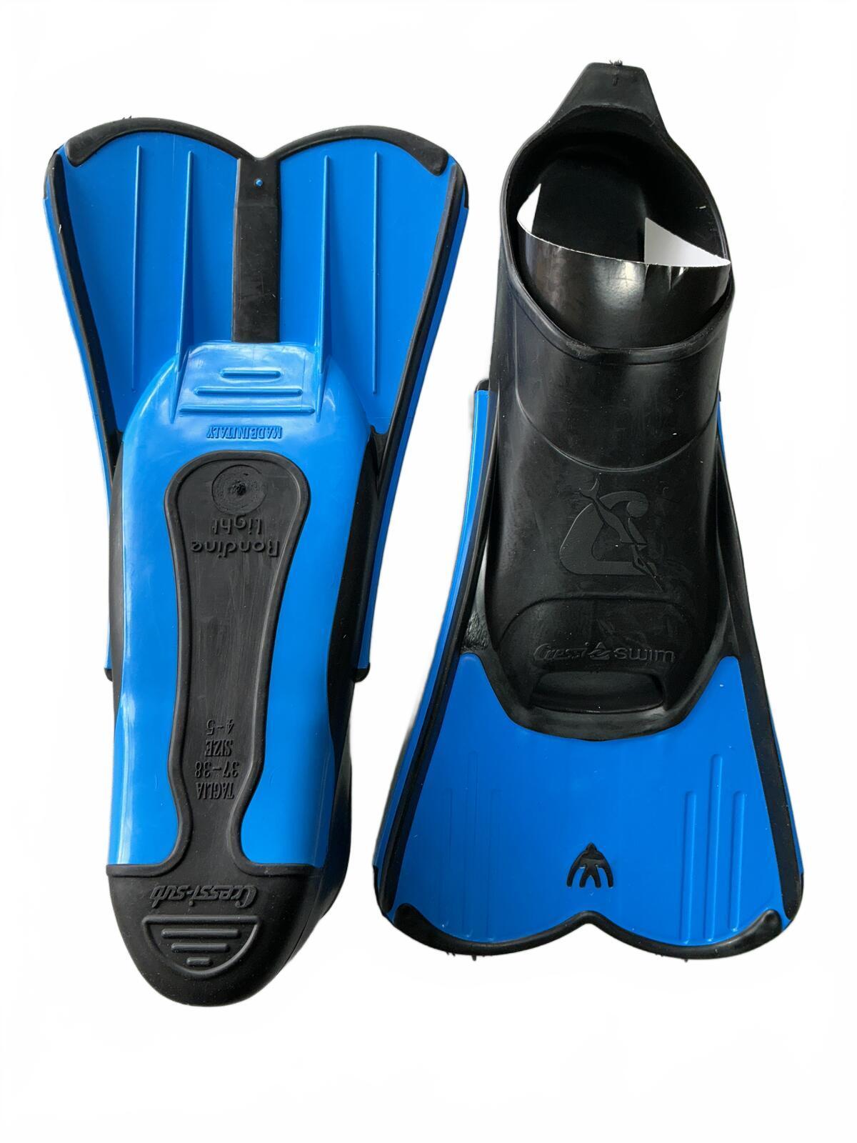 Cressi Light Swimming Fins Size 37-38 4/5Uk Blue Black Training Fins