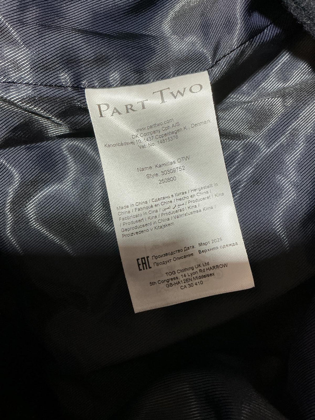 Ladies Black Part Two Button up Lined Wool Coat Size 10/36/Small