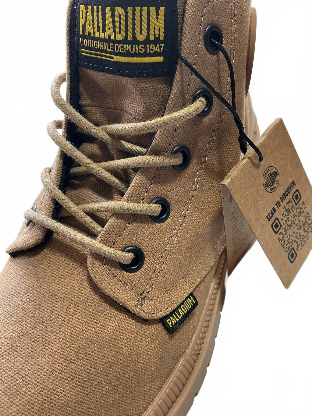 Palladium Ladies Tan Canvas Boots Size 5.5 Comfortable Durable Outdoor Style