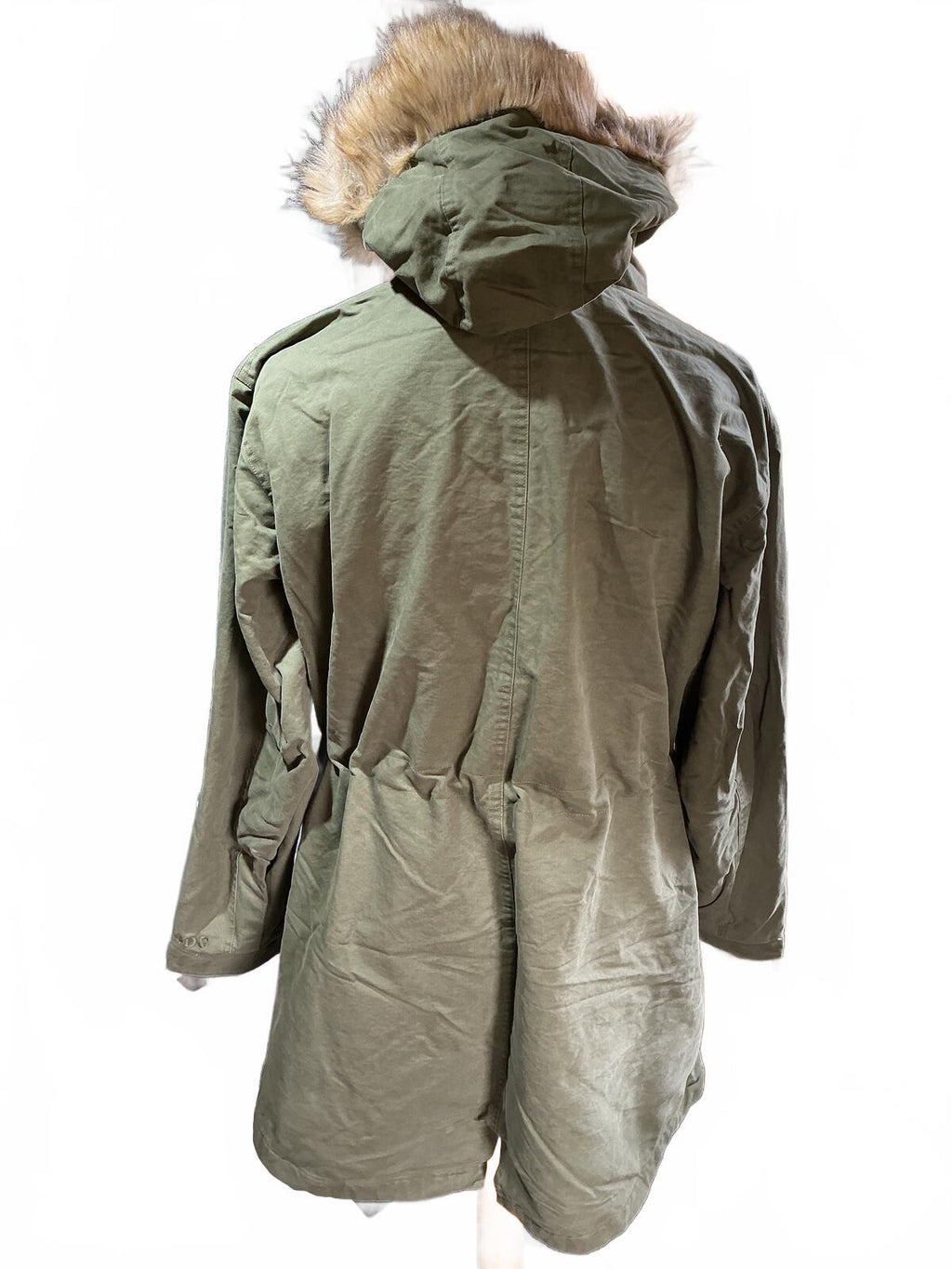 Urban Outfitters BDG Olive Green Parka Coat with Faux Fur Hood Lining Size M