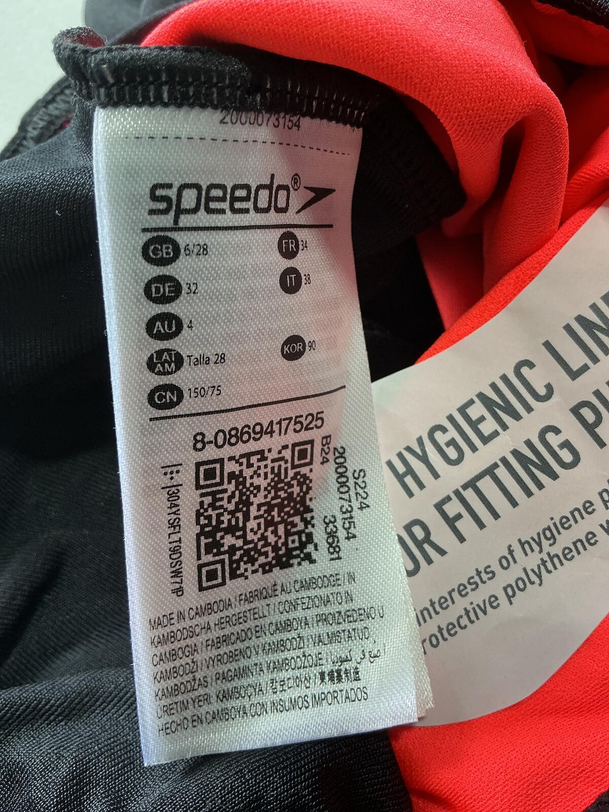 Speedo Endurance+ Black and Red One-Piece Swimsuit Size Regular 6