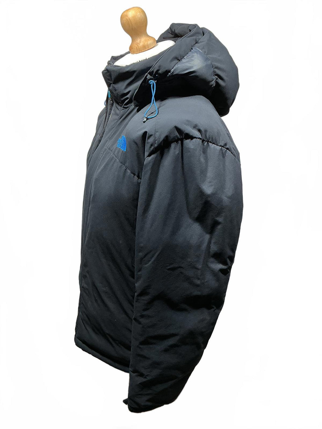 The North Face Men's Puffer Jacket Insulated Hooded Size L Black Blue Good
