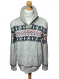 Men's Grey Knit Sweater with Snowflake Pattern and Shawl Collar