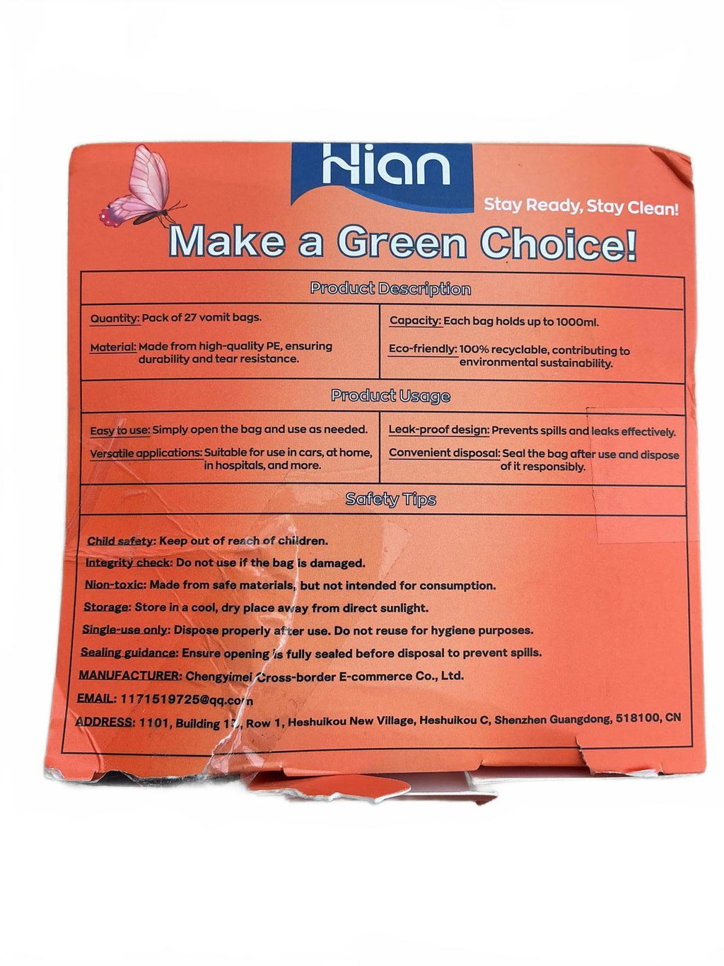 Hian Disposable Emesis Bags 27 Pack Travel Motion Sickness Aid