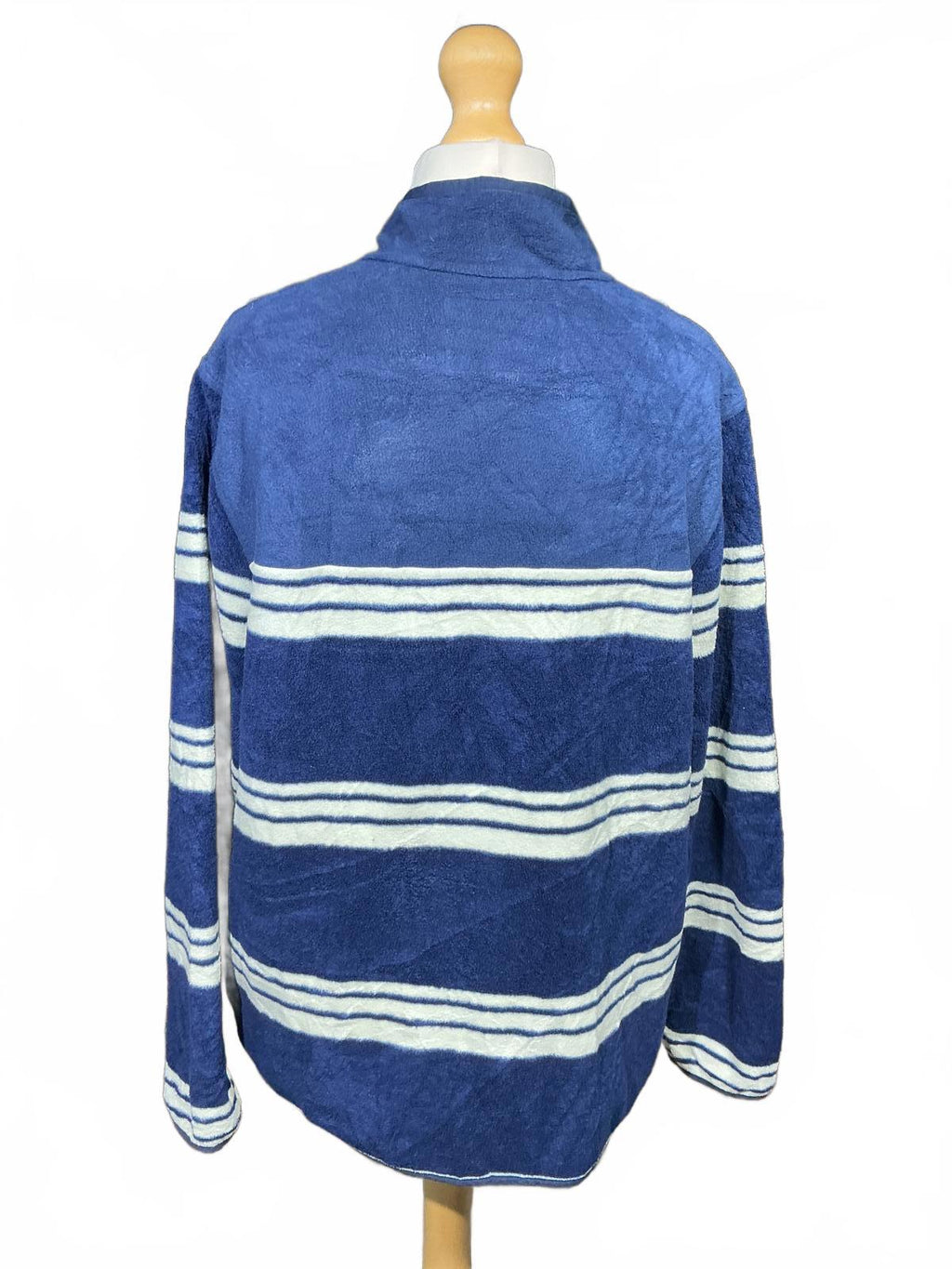 Lands' End Ladies Blue Fleece Jacket with White Stripes