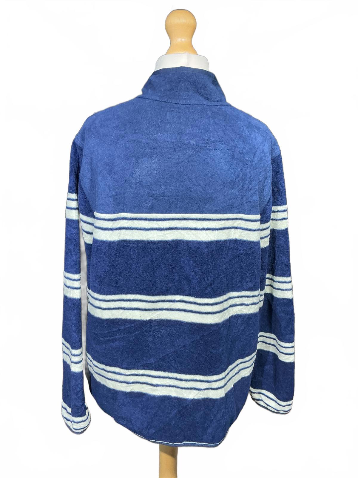 Lands' End Ladies Blue Fleece Jacket with White Stripes