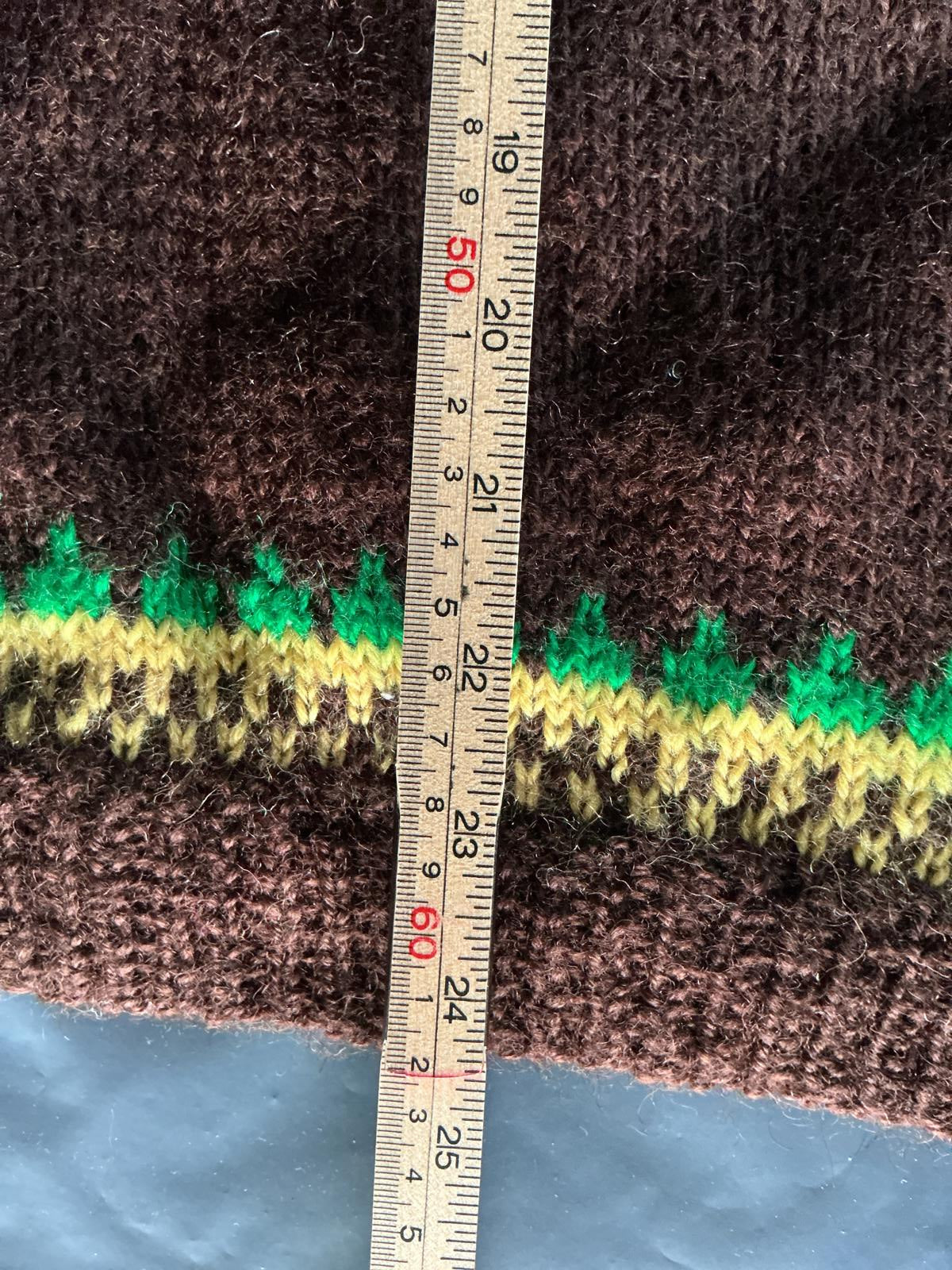 Vintage Men's Brown Knit Sweater with Green and Yellow Pattern