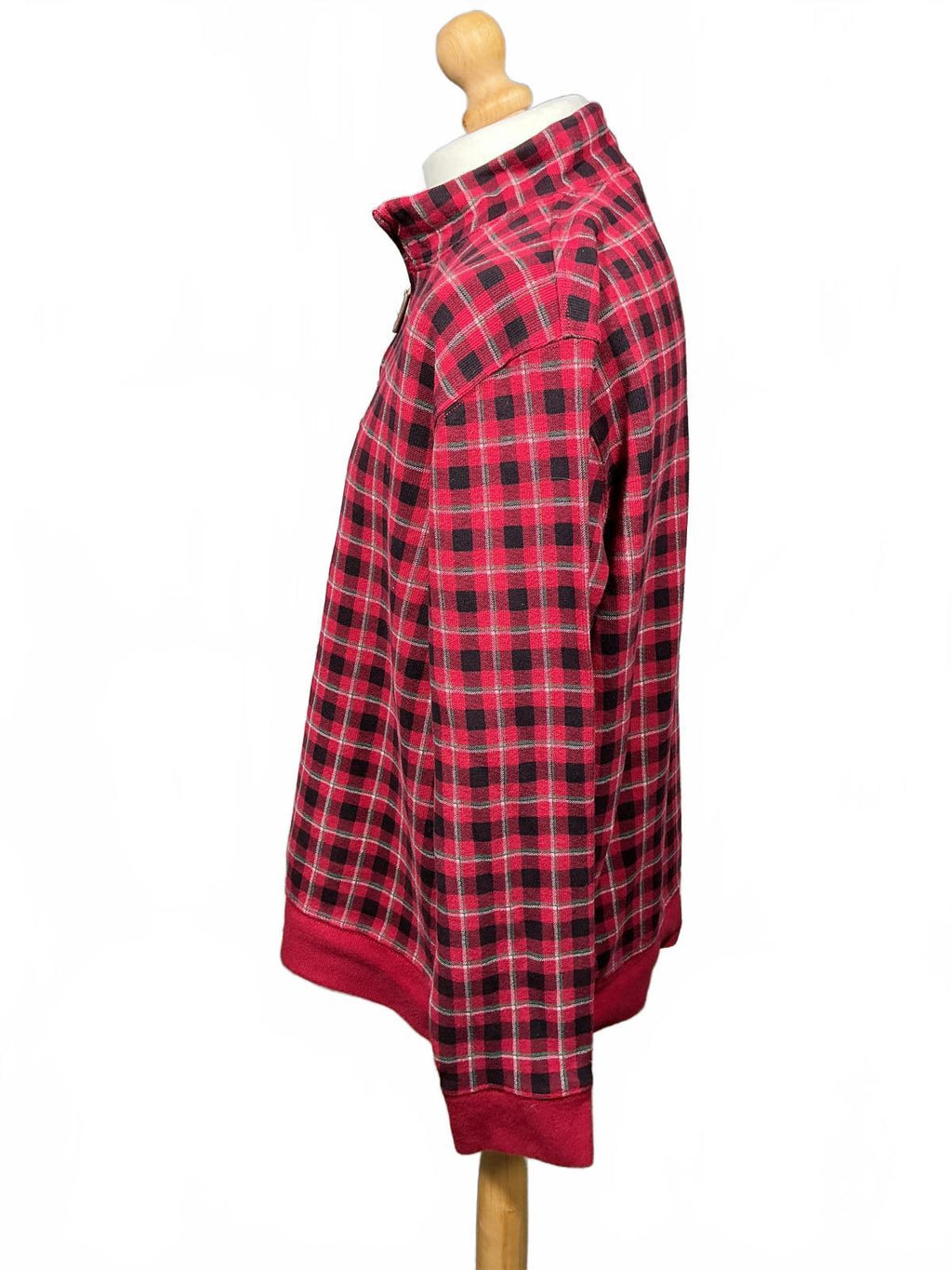 Men's Red and Black Checkered Quarter-Zip Pullover Sweatshirt