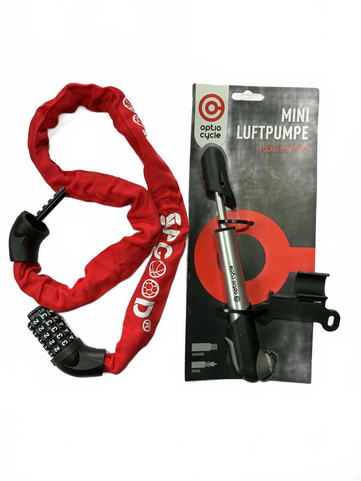Optio Cycle Mini Luftpumpe Pocket Mini Pump Bicycle Pump with Lock and Red Chain