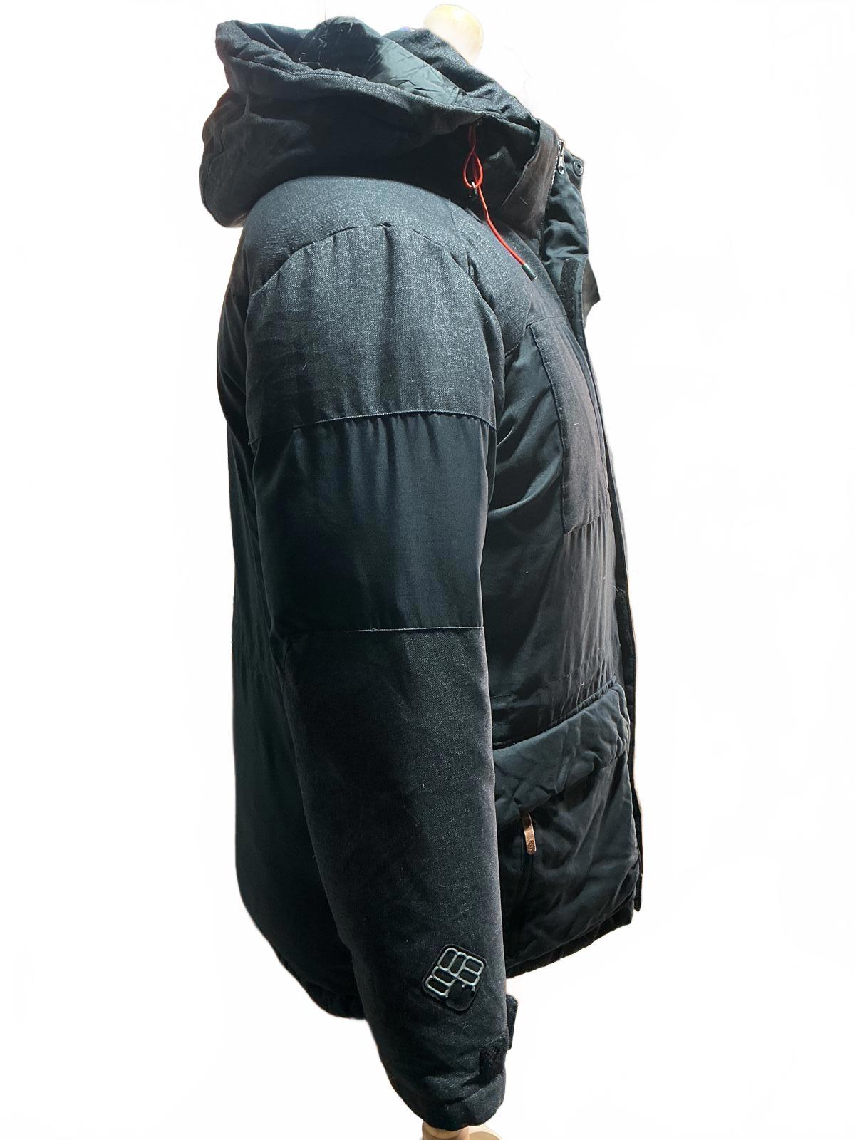 Columbia Men's Hooded Puffer Jacket XL Gray Black VeryGood