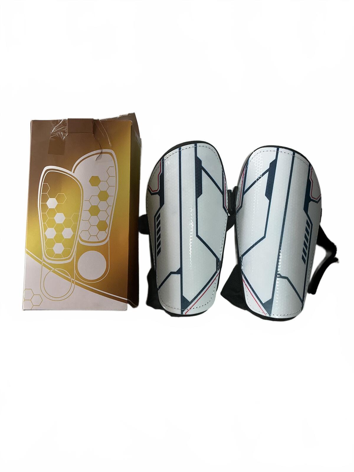 Unbranded Size Large White and Black Football Shin Guards with Straps