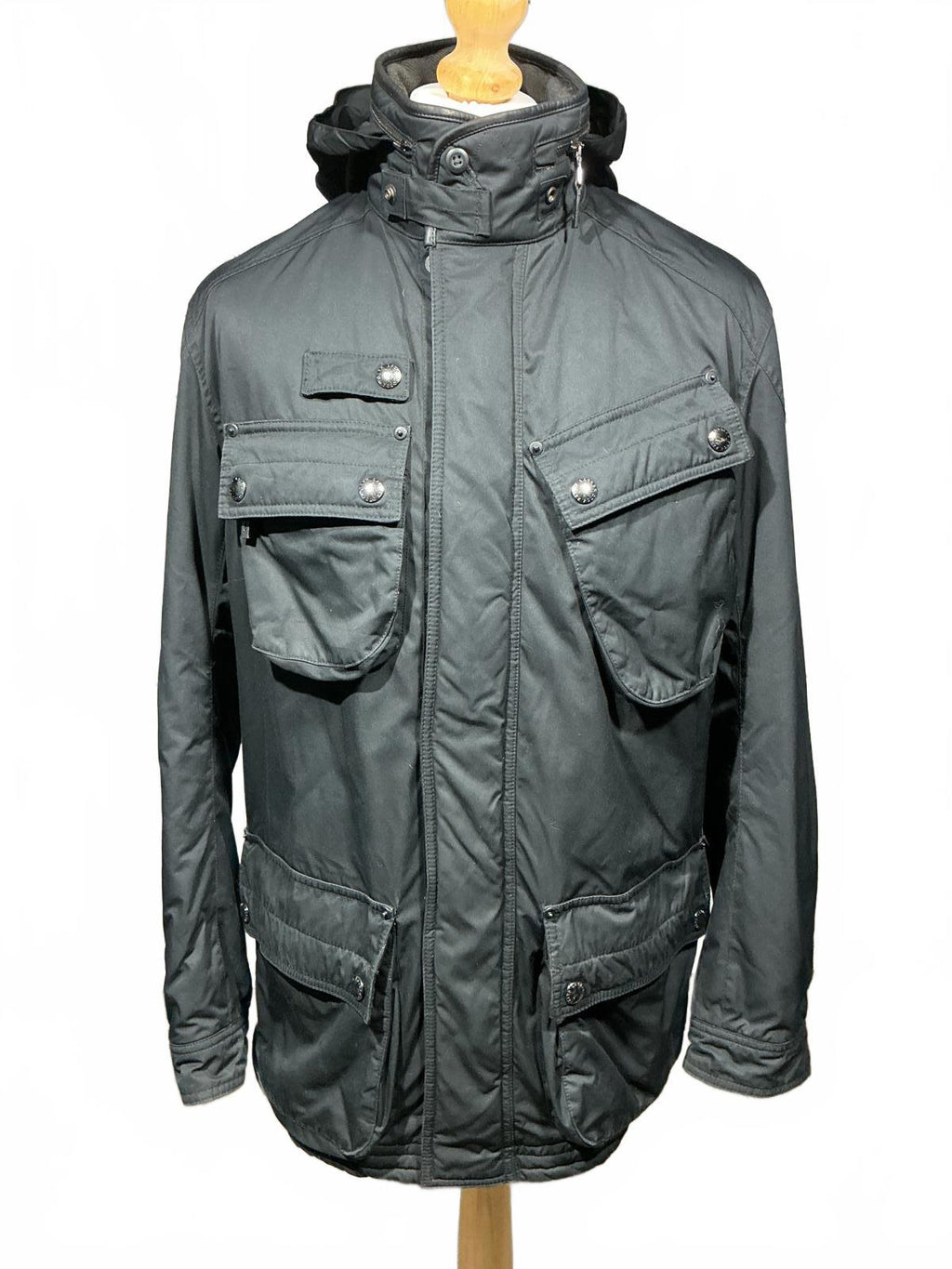 Black Men's Utility Ralph Lauren Jacket with Multiple Pockets and Hood