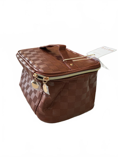 *NEW* Prite Brown Check Toiletry Cosmetics Wash Bag One Size Travel Case