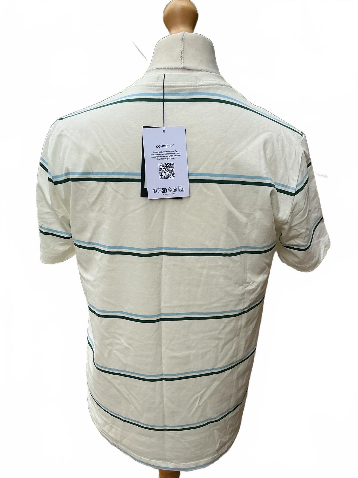 Fred Perry White and Green Striped T-Shirt Size Regular M