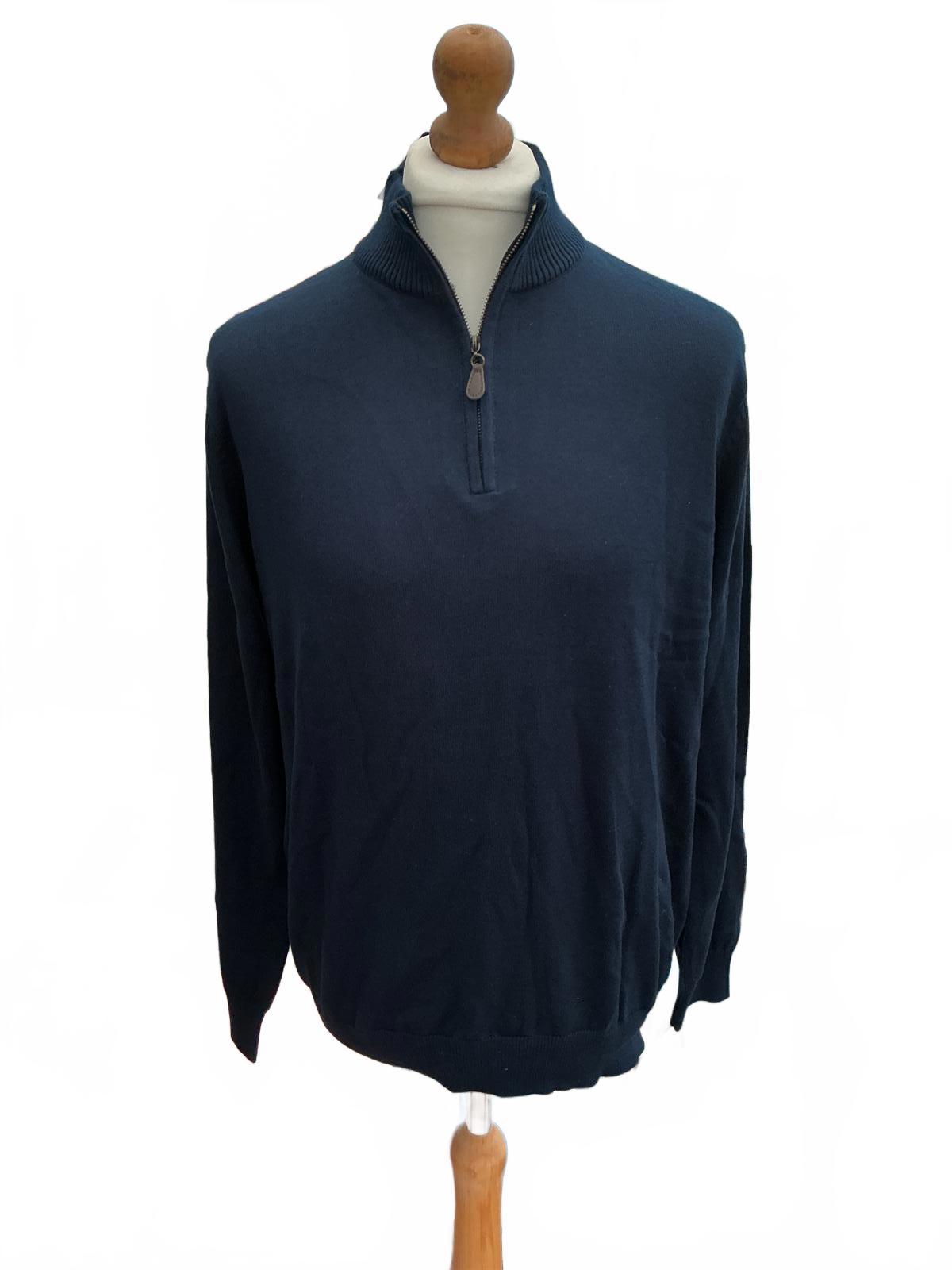 Men's Navy Blue Quarter Zip Sweater Size Regular M
