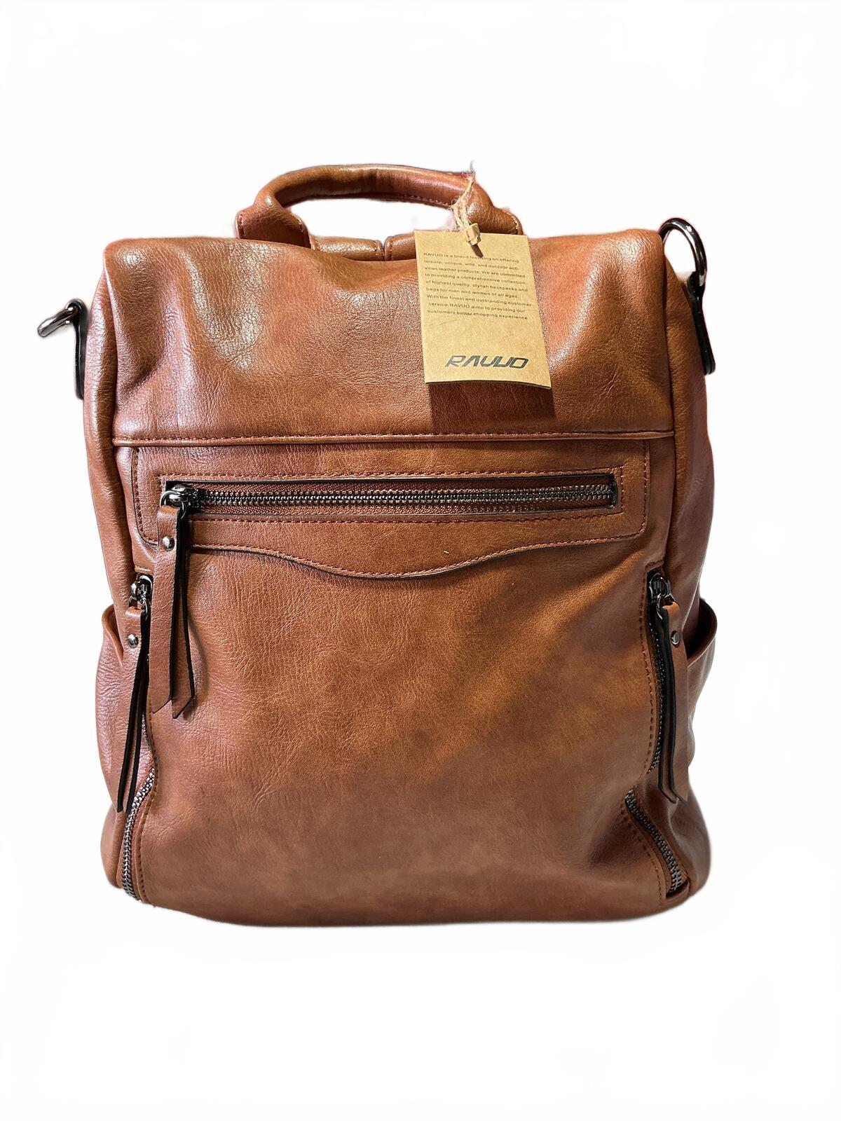 *NEW* Ravuo Brown Faux Leather Backpack Rucksack Laptop Bag Anti Theft 13hX10w