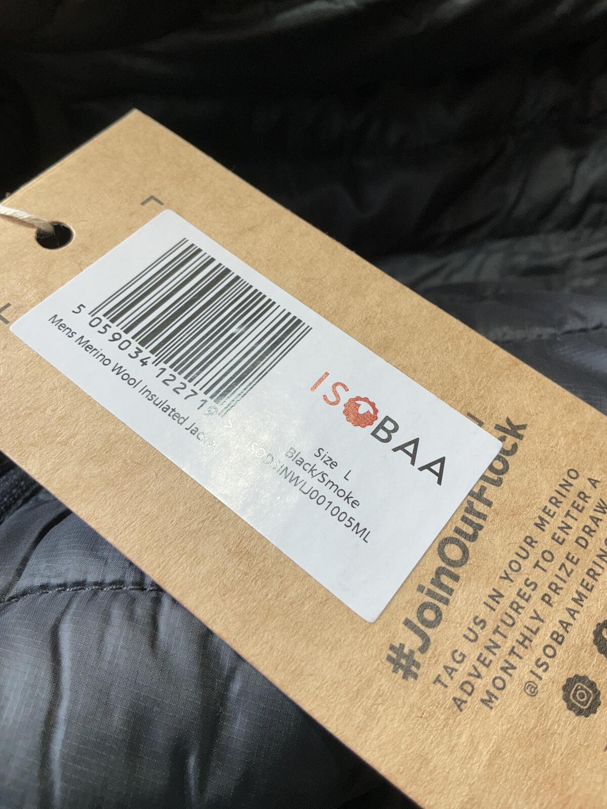 ISOBAA Men's Black Puffer Merino Jacket with Hood Size L Warm Lightweight