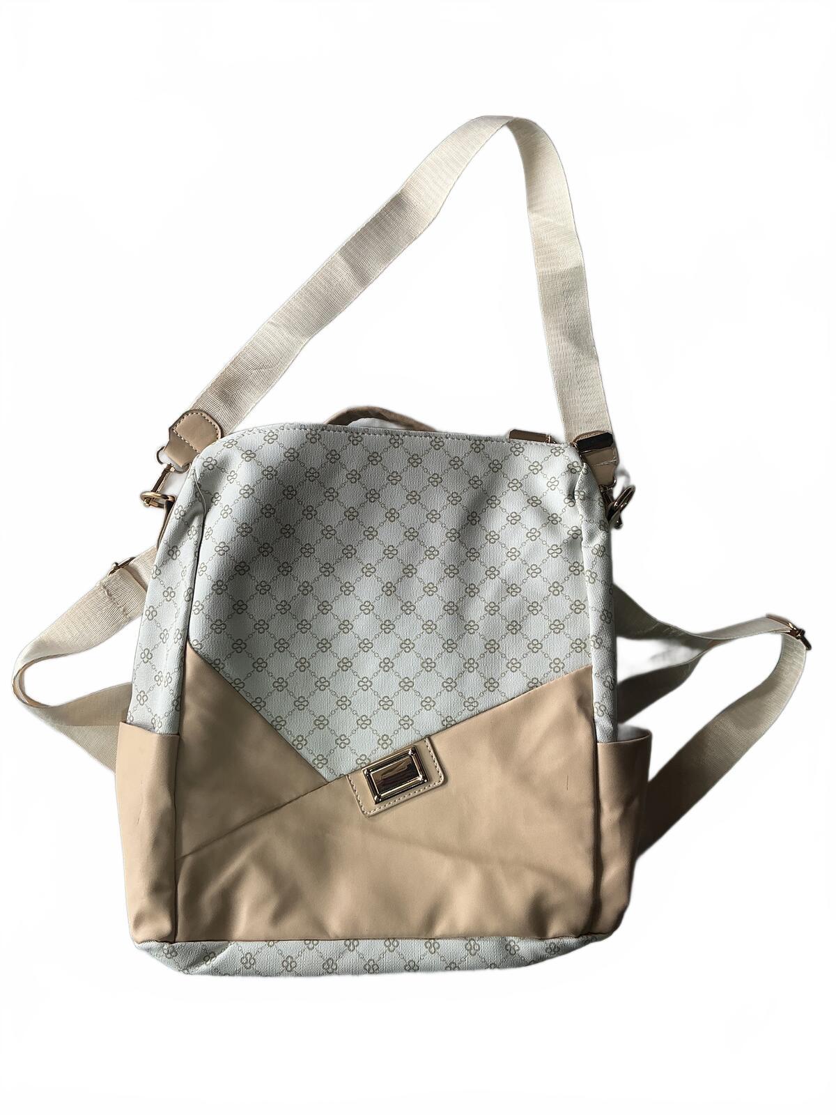 Stylish Beige and White Backpack Bag with Adjustable Straps