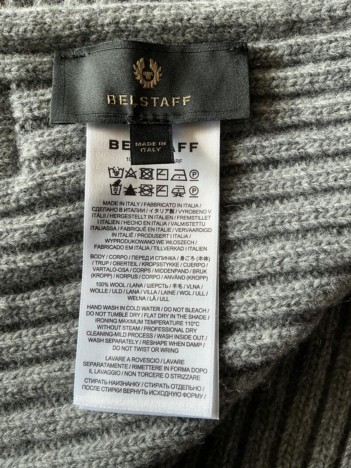 Belstaff Grey Ribbed Wool Scarf 100% Wool Warm Winter Accessory