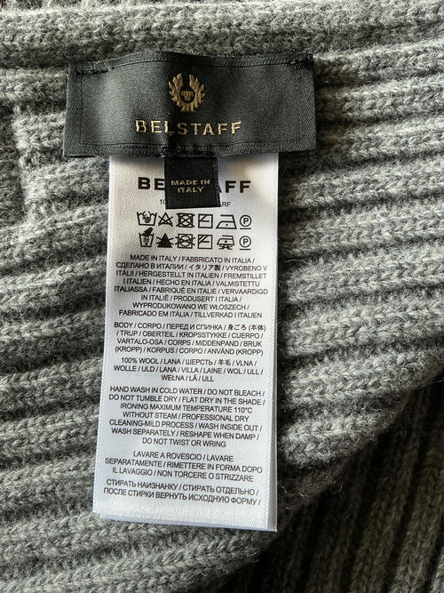 Belstaff Grey Ribbed Wool Scarf 100% Wool Warm Winter Accessory