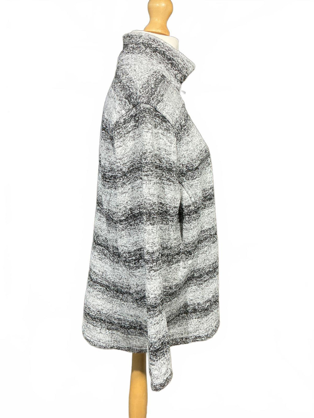 Women's Grey and Black Striped Quarter Zip Pullover