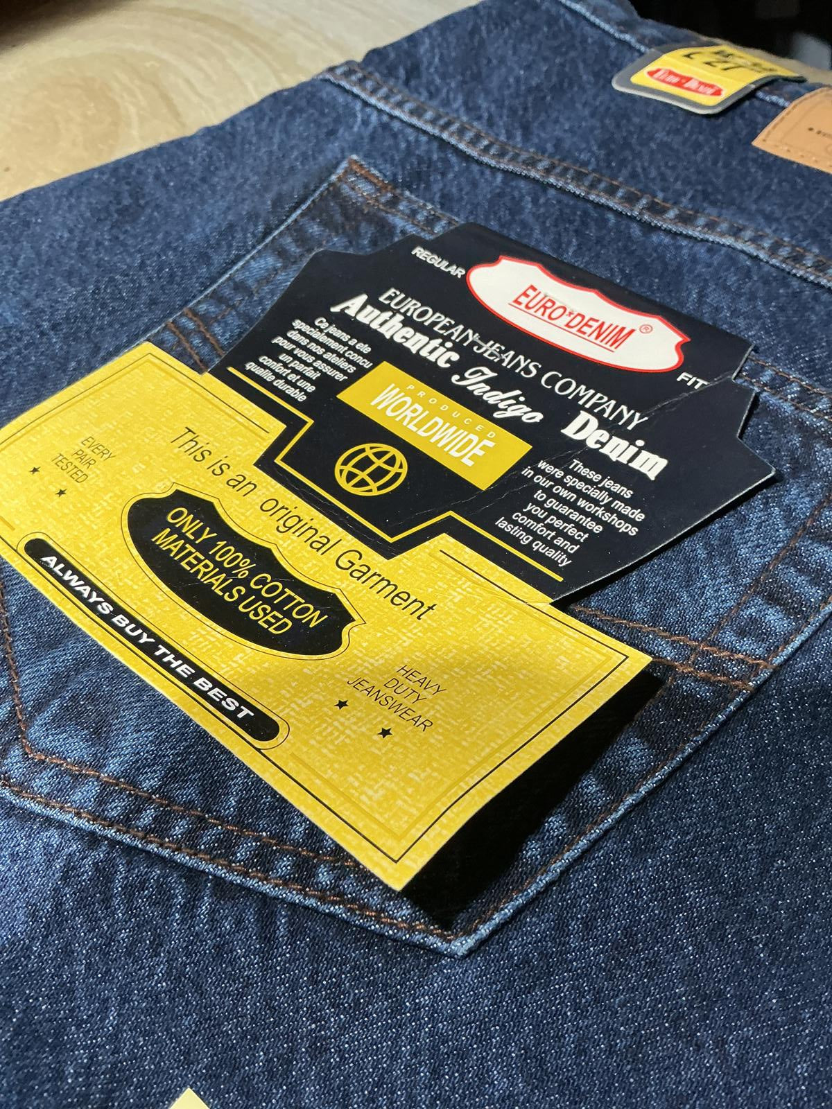 Euro Denim Blue Denim Jeans Waist 44 in. Length 27 in.