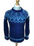 Vintage Blue Wool Knit Sweater with Nordic Pattern