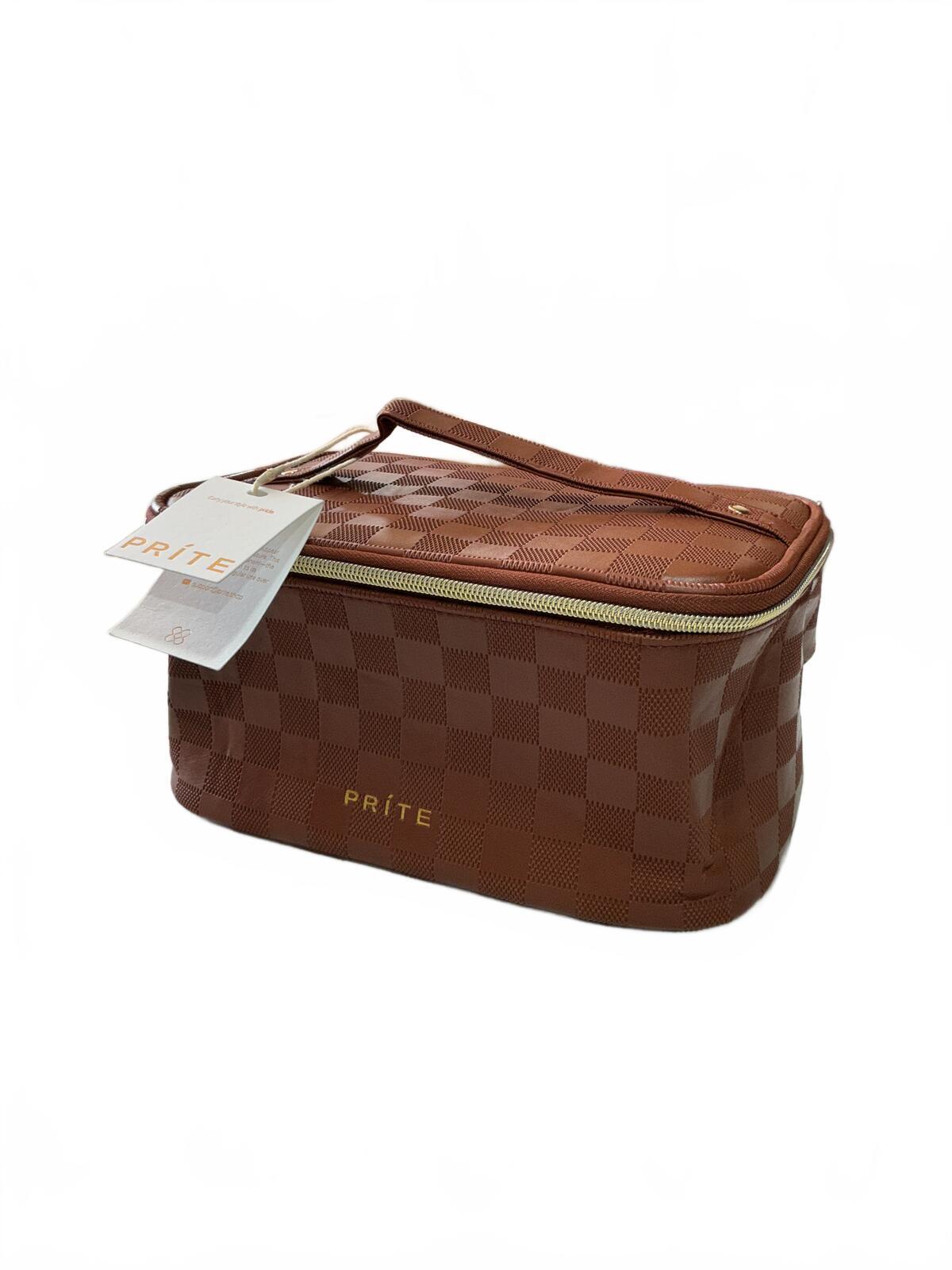 *NEW* Prite Brown Check Toiletry Cosmetics Wash Bag One Size Travel Case