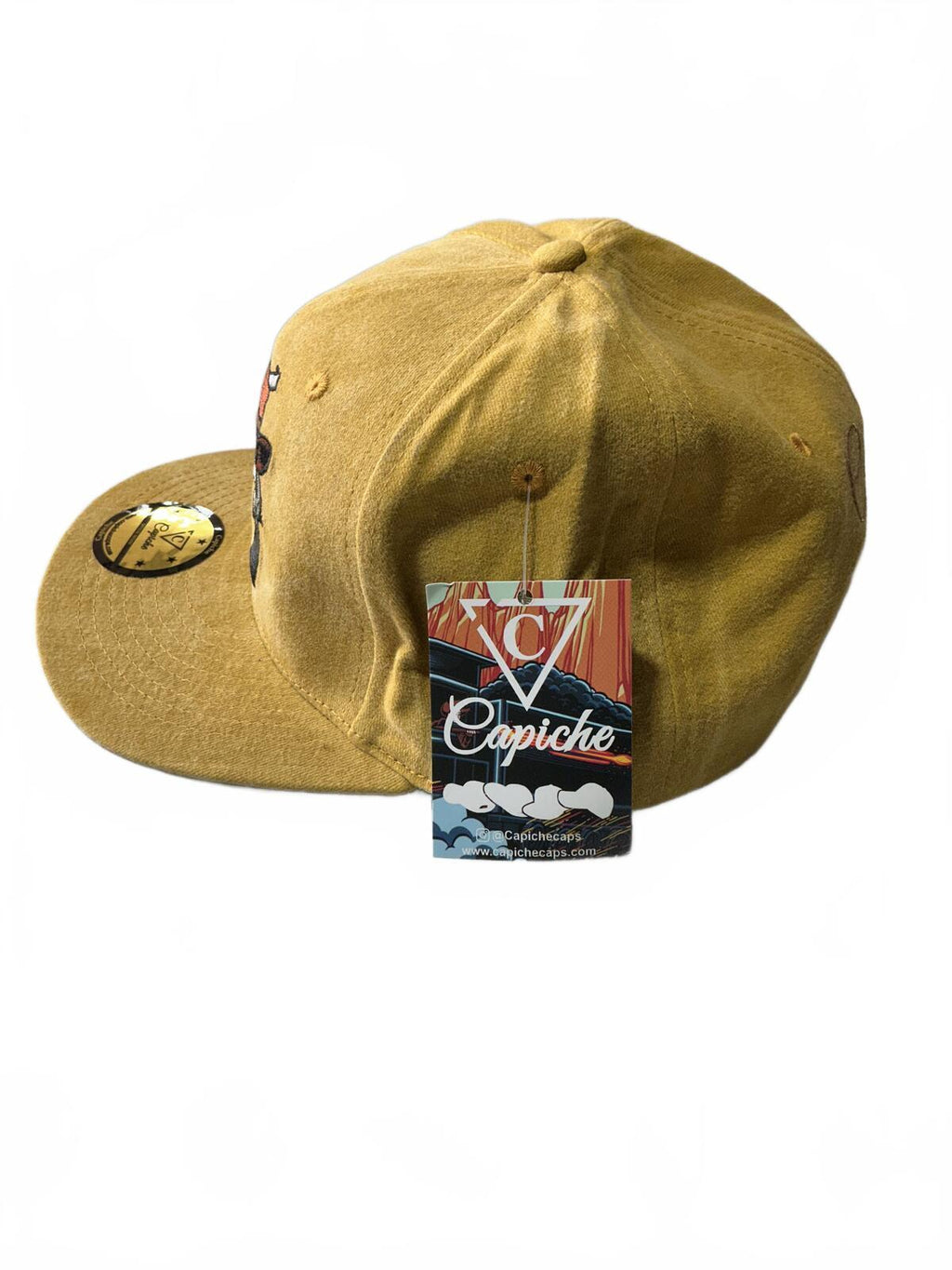Capiche Yellow Cotton Snapback Hat with Skull and Guns Design Size Adjustable