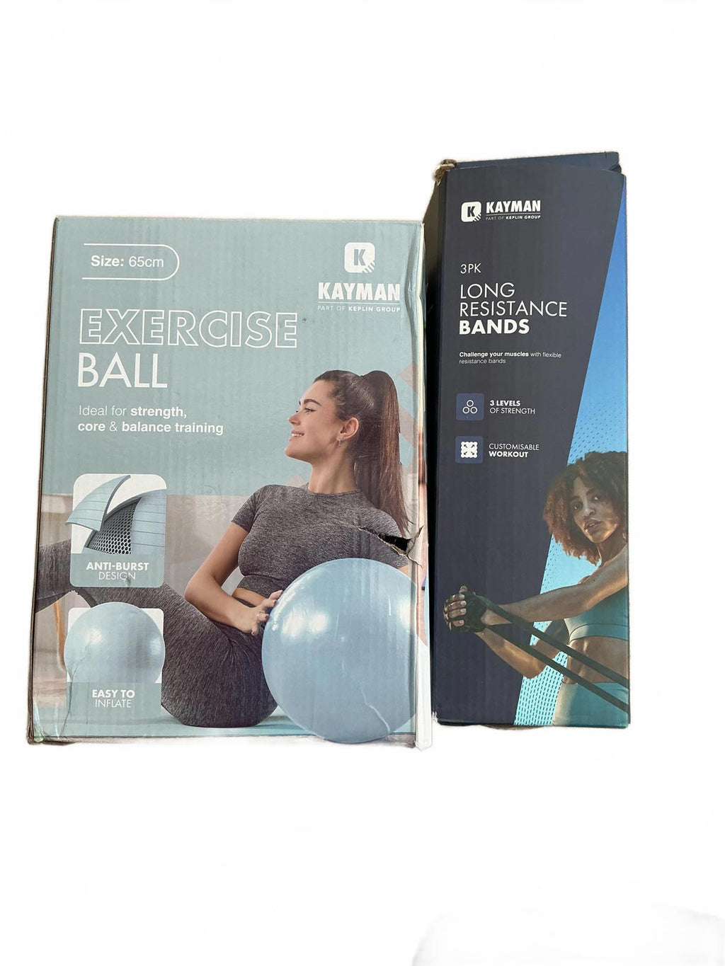 Kayman 65cm Exercise Ball with Long Resistance Bands for Strength Training