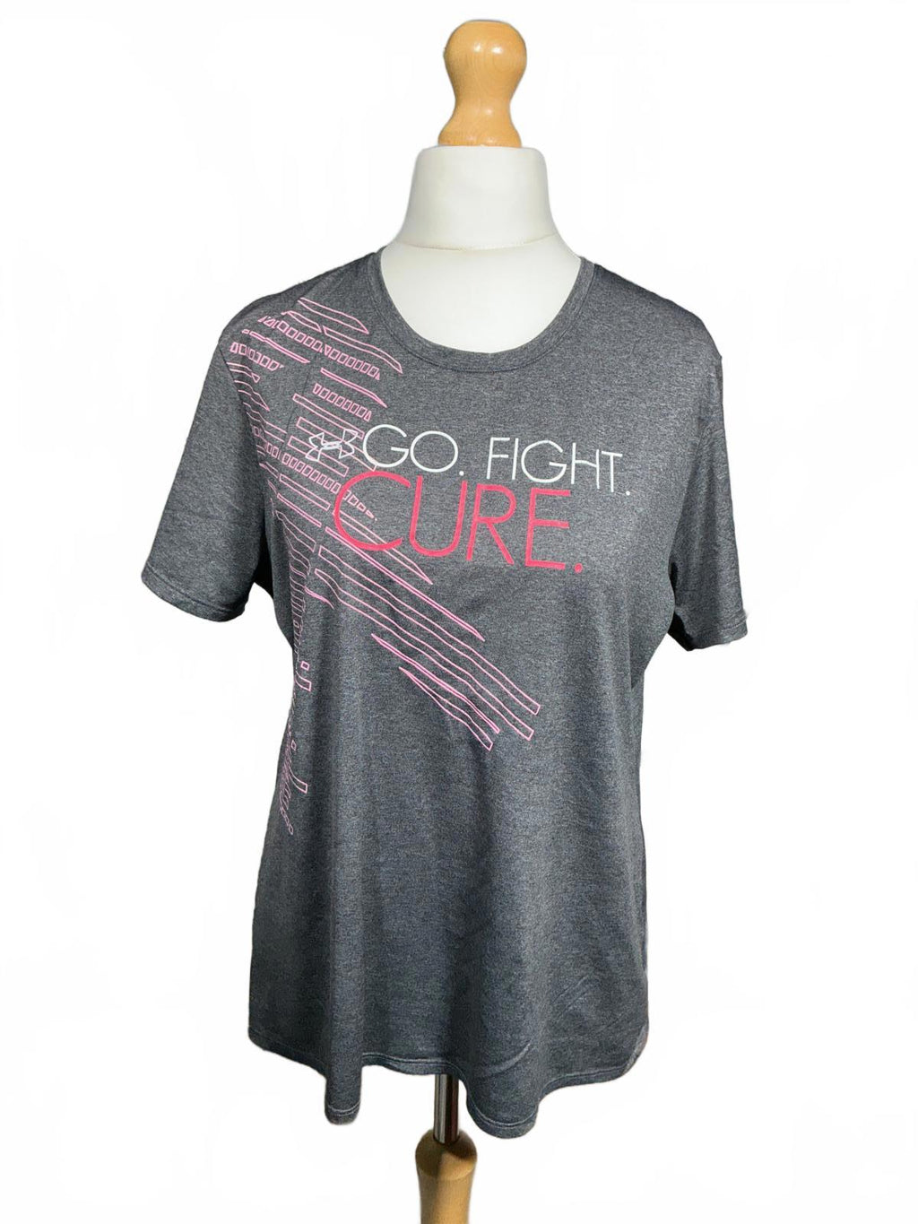 Grey Short Sleeve T-Shirt with Pink 'Go Fight Cure' Print