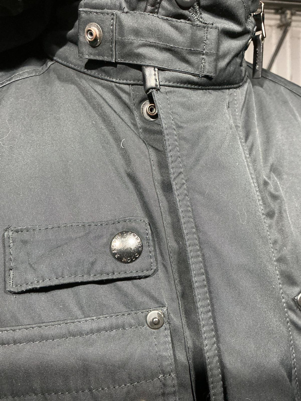 Black Men's Utility Ralph Lauren Jacket with Multiple Pockets and Hood