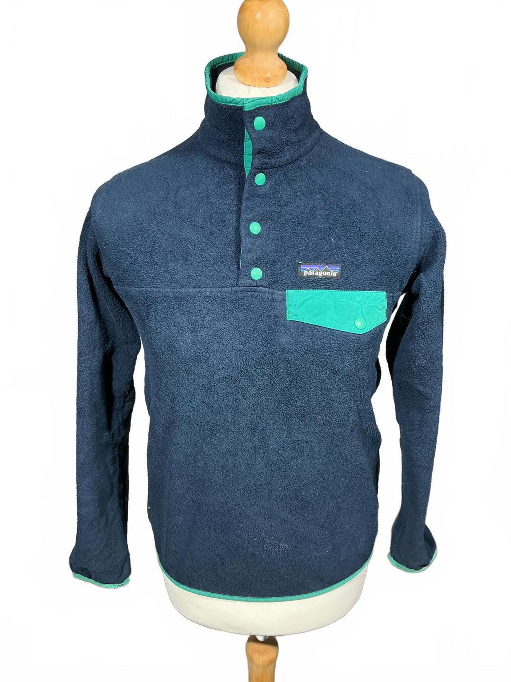 Patagonia Men's Navy Blue Fleece Jacket with Snap Buttons