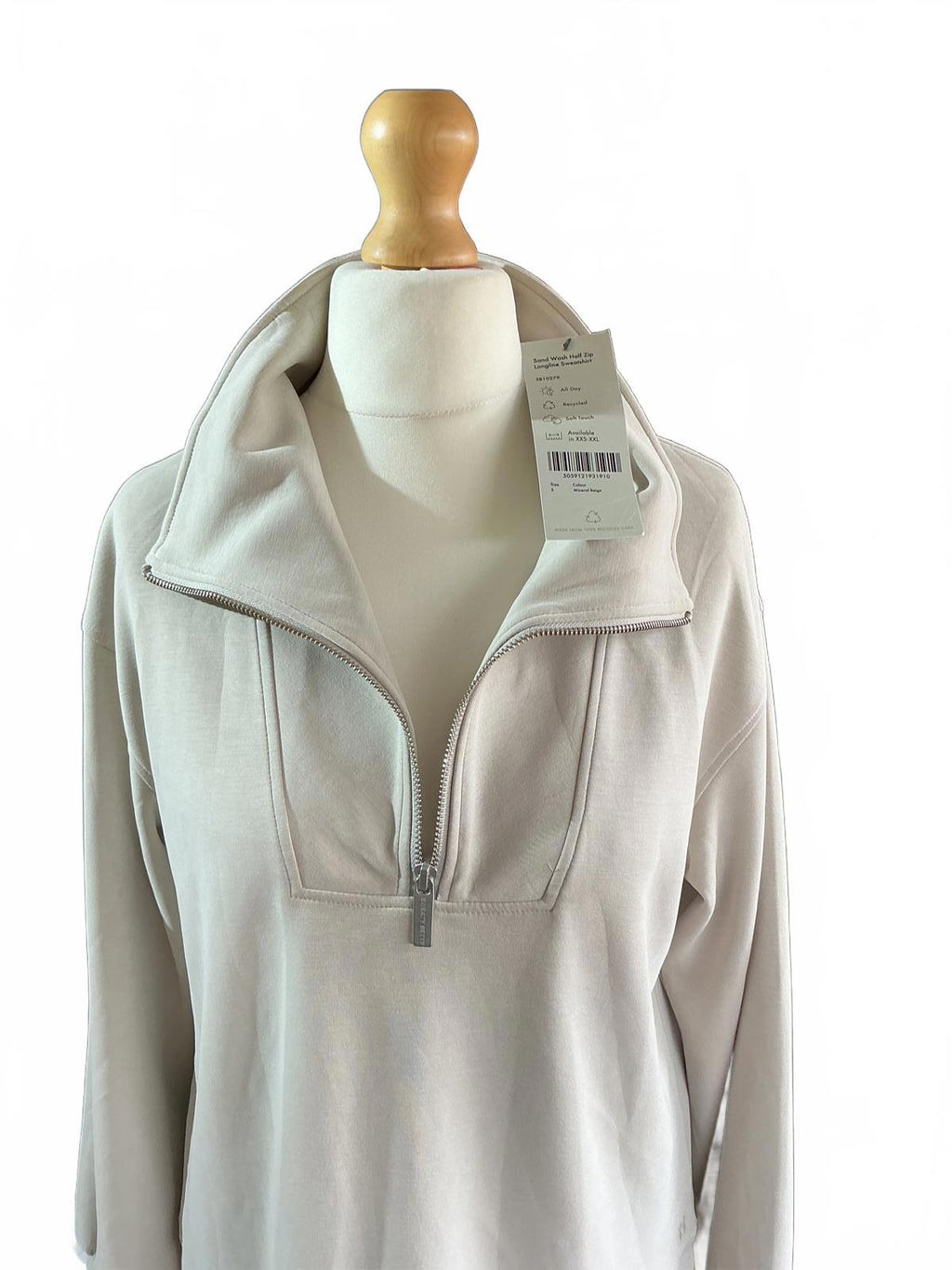 Sweaty Betty Longline Beige Half-Zip Soft Touch Sweatshirt Size small