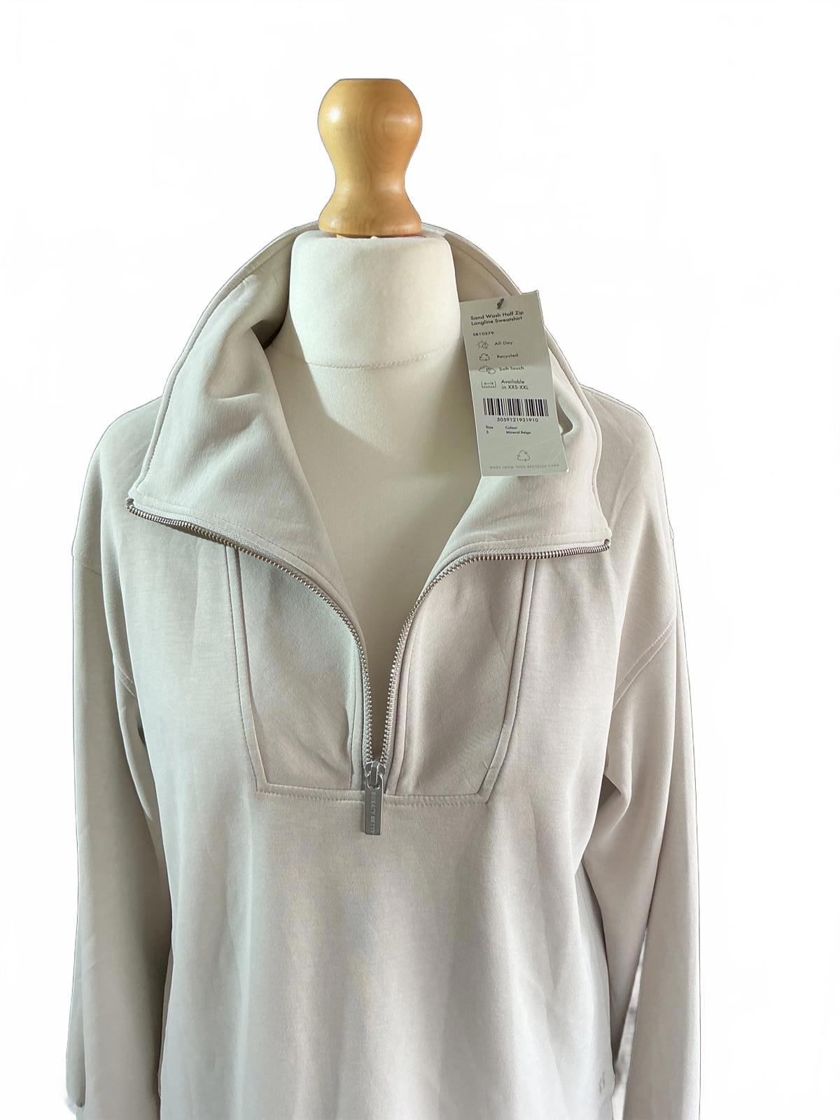 Sweaty Betty Longline Beige Half-Zip Soft Touch Sweatshirt Size small