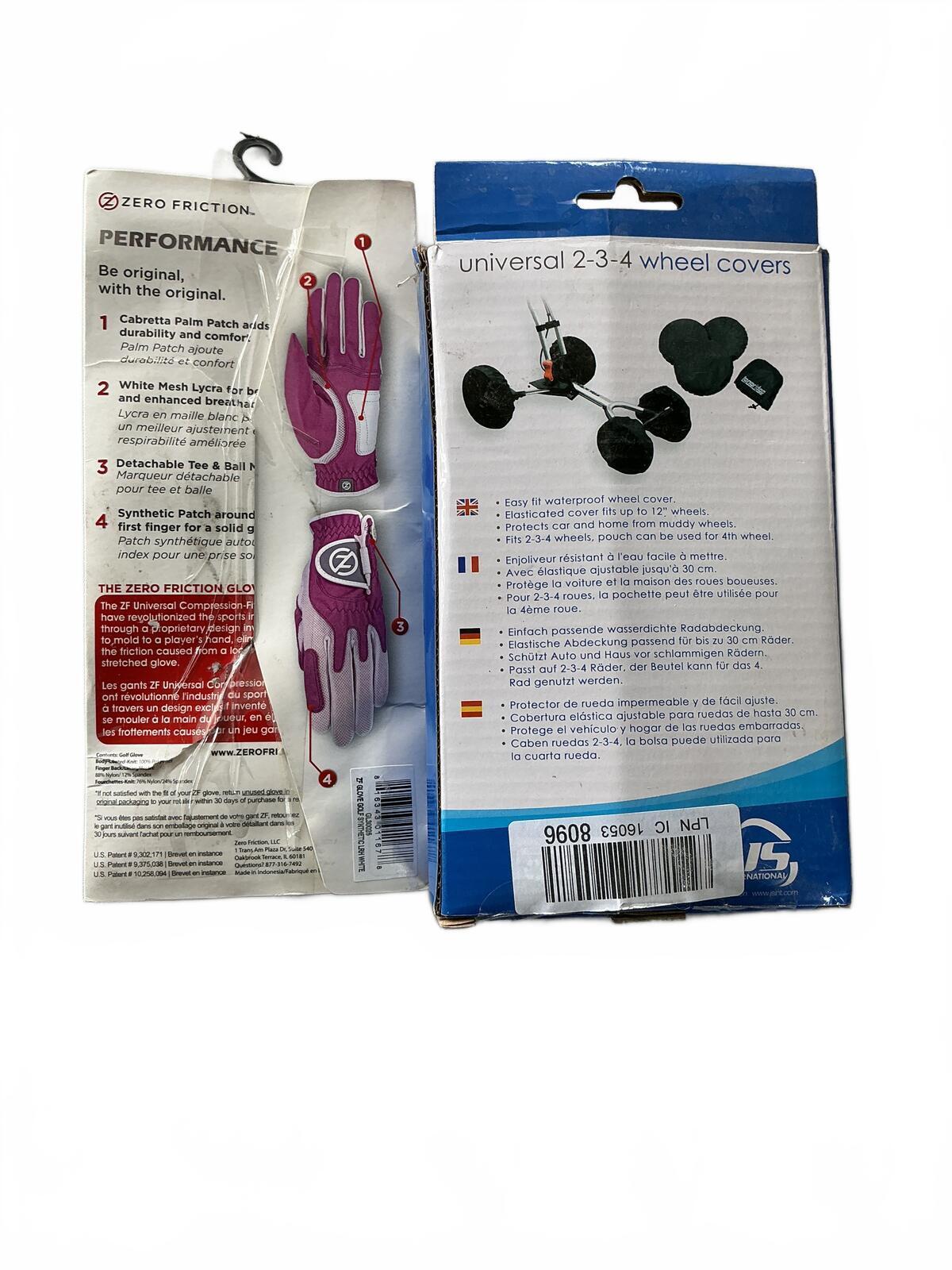 Zero Friction Osfa Ladies Compression-Fit Golf Gloves plus Wheel covers set